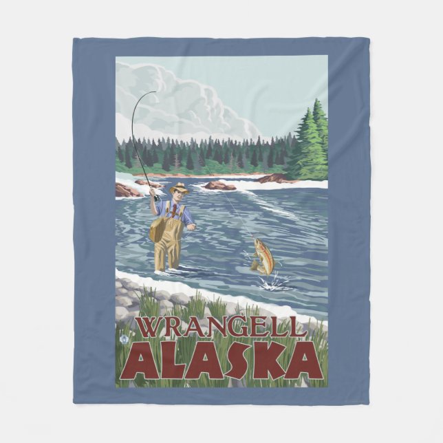 Fly Fisherman - Wrangell, Alaska Fleece Blanket (Front)