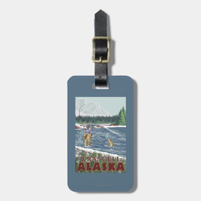 Fly Fisherman - Wrangell, Alaska Luggage Tag (Front Vertical)