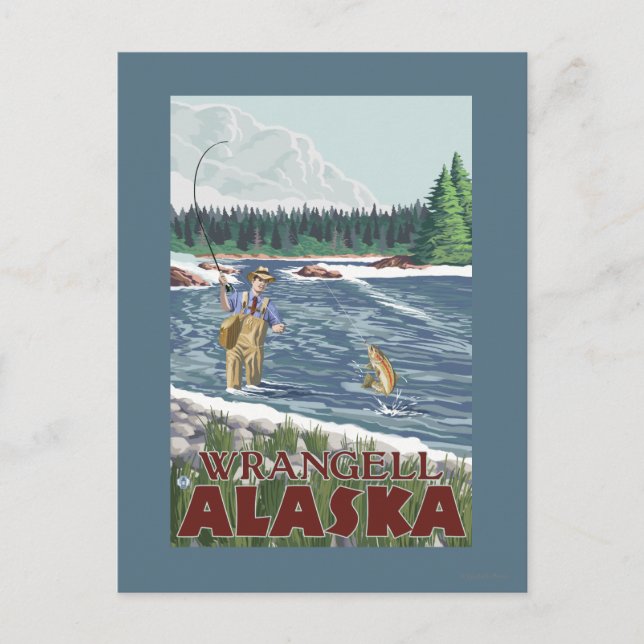 Fly Fisherman - Wrangell, Alaska Postcard (Front)