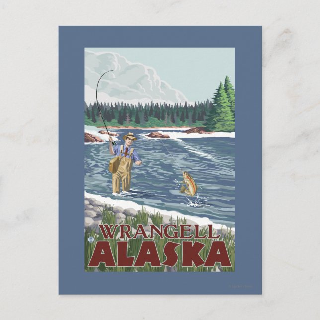 Fly Fisherman - Wrangell, Alaska Postcard (Front)