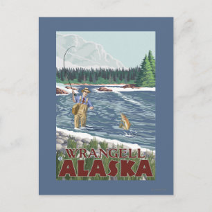 Fly Fisherman - Wrangell, Alaska Postcard