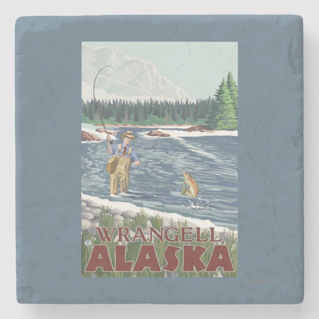 Fly Fisherman - Wrangell, Alaska Stone Coaster (Front)