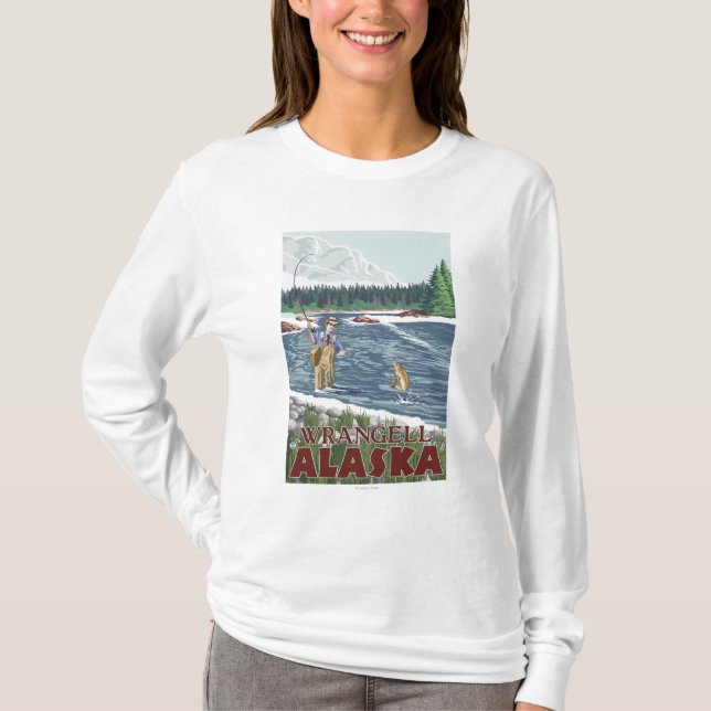Fly Fisherman - Wrangell, Alaska T-Shirt (Front)