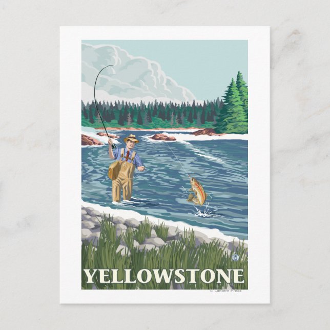 Fly Fisherman - Yellowstone National Park Postcard (Front)