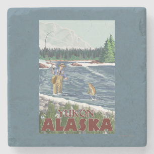 Fly Fisherman - Yukon, Alaska Stone Coaster
