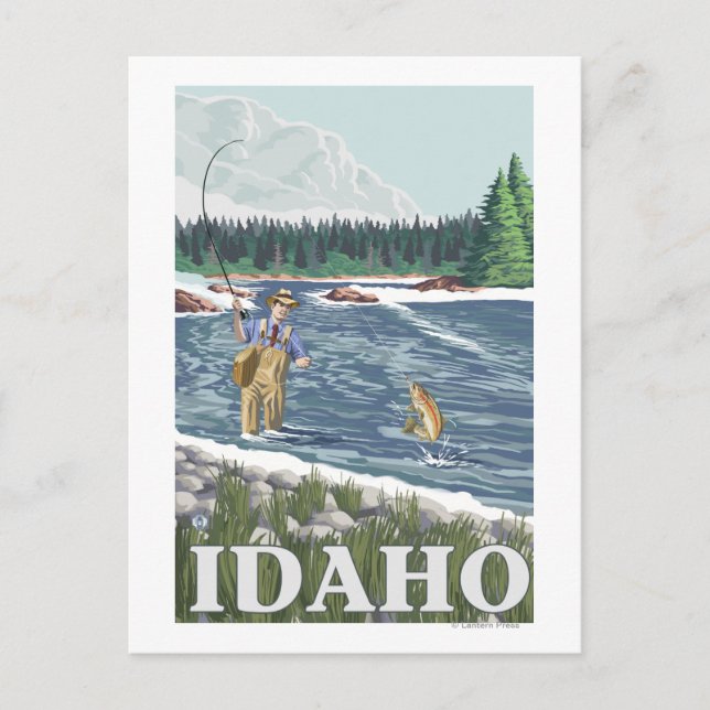 Fly FishermanIdahoVintage Travel Poster Postcard (Front)