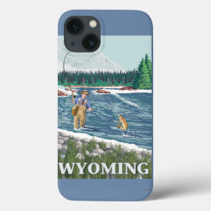 Fly FishermanWyomingVintage Travel Poster iPhone 13 Case