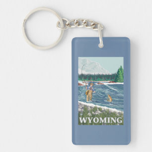 Fly FishermanWyomingVintage Travel Poster Key Ring
