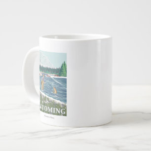 Fly FishermanWyomingVintage Travel Poster Large Coffee Mug
