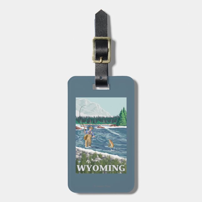 Fly FishermanWyomingVintage Travel Poster Luggage Tag (Front Vertical)