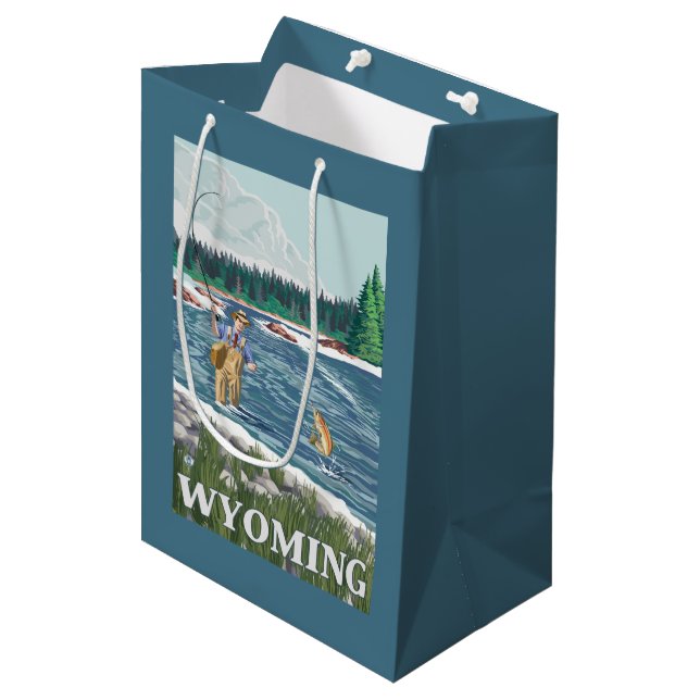 Fly FishermanWyomingVintage Travel Poster Medium Gift Bag (Front Angled)