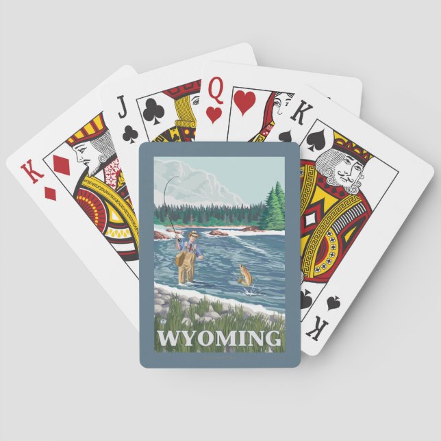 Fly FishermanWyomingVintage Travel Poster Playing Cards (Back)