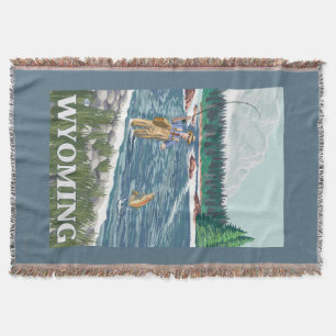 Fly FishermanWyomingVintage Travel Poster Throw Blanket