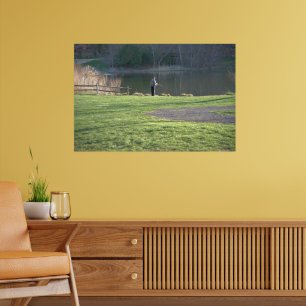 Fly Fishing at Pond Poster