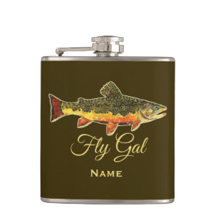 Fly Fishing Brook Trout FLY GAL for Her Women's Hip Flask