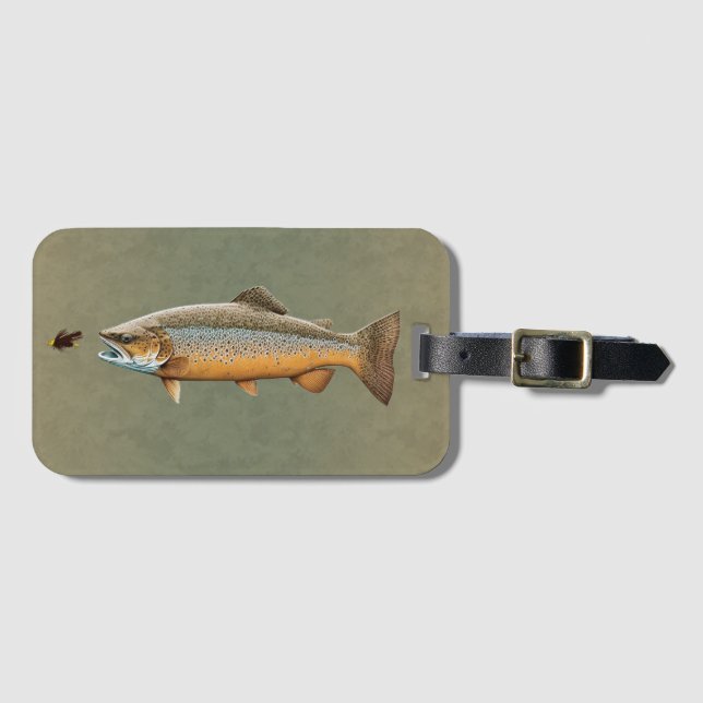 Fly Fishing Brown Trout Luggage Tag (Front Horizontal)