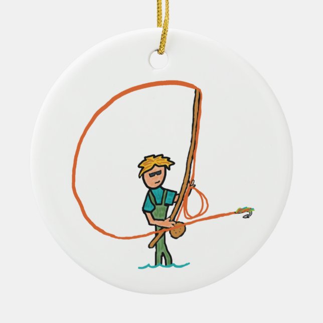 Fly Fishing Ceramic Tree Decoration (Front)