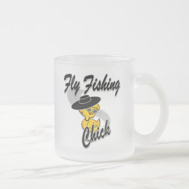 Fly Fishing Chick #4 Frosted Glass Coffee Mug (Right)