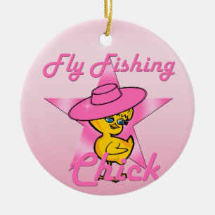 Fly Fishing Chick #8 Ceramic Tree Decoration