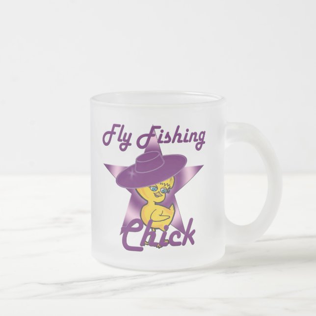 Fly Fishing Chick #9 Frosted Glass Coffee Mug (Right)