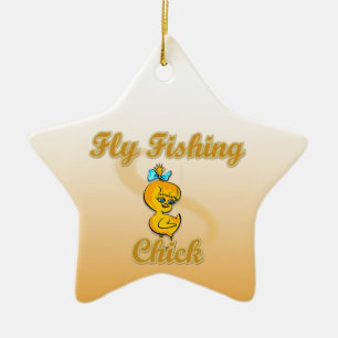Fly Fishing Chick Ceramic Tree Decoration