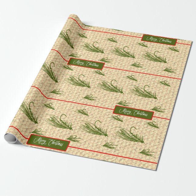 Fly Fishing Christmas Wrapping Paper (Unrolled)