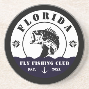 Fly Fishing Club trip Fisherman camping Leather Pa Coaster