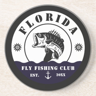 Fly Fishing Club trip Fisherman camping Leather Pa Coaster