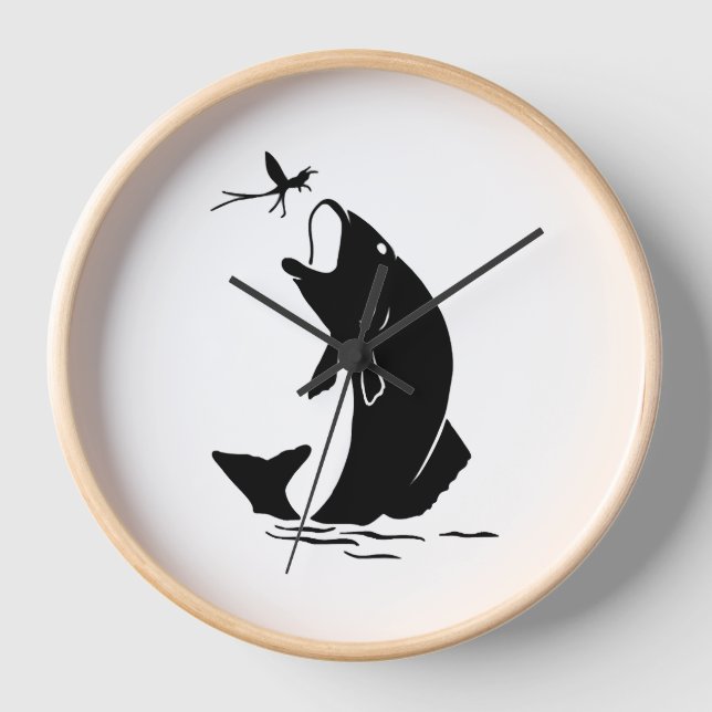 Fly Fishing Fish Jump Larvea Hook Fisherman Gift Clock (Front)