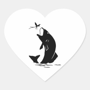 Fly Fishing Fish Jump Larvea Hook Fisherman Gift Heart Sticker