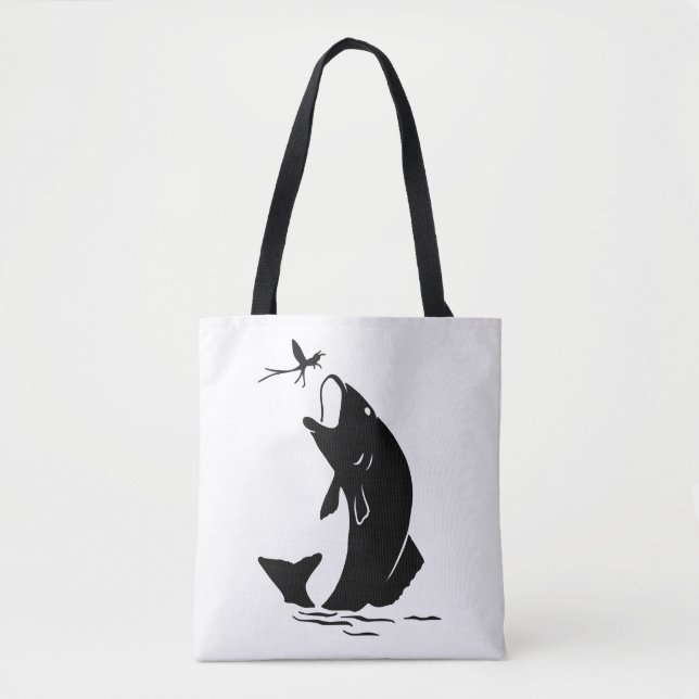 Fly Fishing Fish Jump Larvea Hook Fisherman Gift Tote Bag (Front)