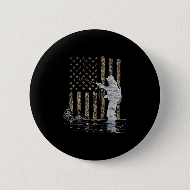 Fly Fishing Fisherman American Flag Camouflage Fly 6 Cm Round Badge (Front)