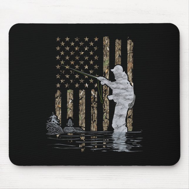 Fly Fishing Fisherman American Flag Camouflage Fly Mouse Mat (Front)