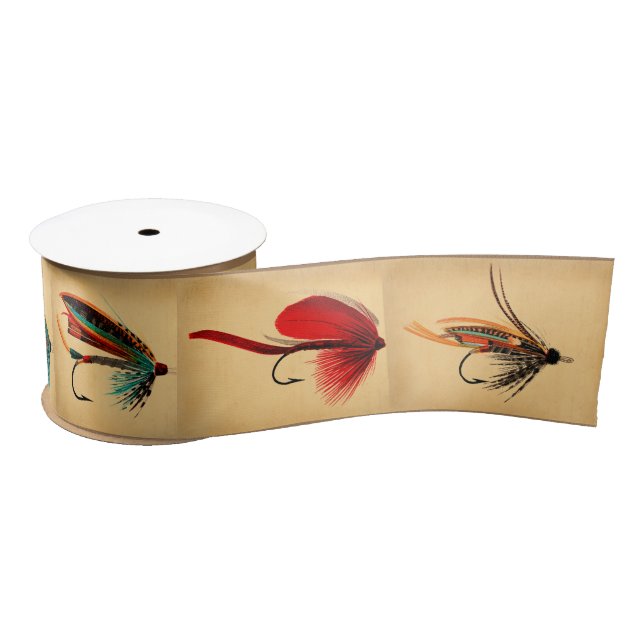 Fly Fishing Flies Ribbon Satin Ribbon (Spool)