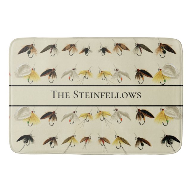 Fly Fishing Flies Watercolor Trout Fishermen Bath Mat (Front)