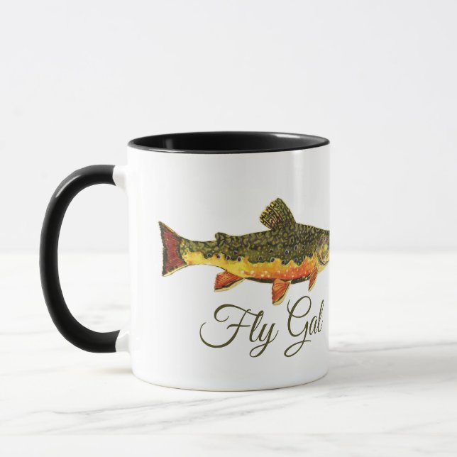 Fly Fishing FLY GAL Brook Trout Fisherwoman's Mug (Left)