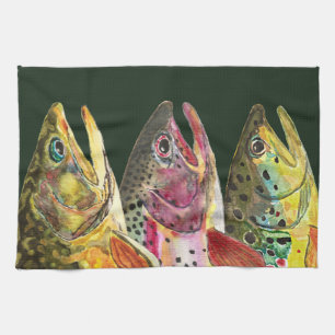 Fly Fishing for Three Big Fat Trout Tea Towel