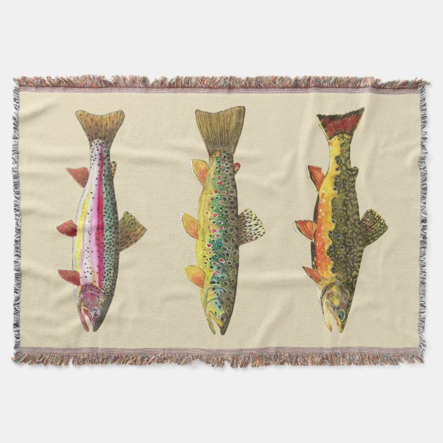 Fly Fishing for Trout for Him or Her Angler's Throw Blanket (Front)