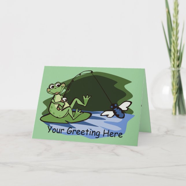 Fly Fishing Frog Greeting Card (Front)