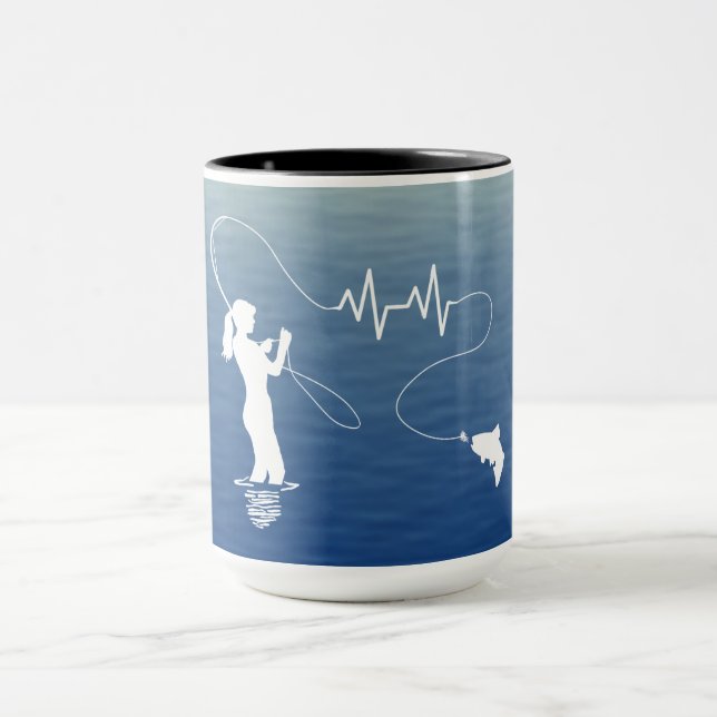 Fly Fishing Heartbeat Fly Girl Mug (Center)