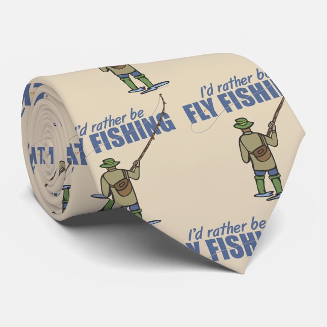 Fly Fishing in Waders Fisherman Tan Beige Tie (Rolled)