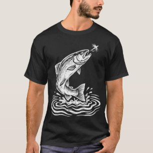 Fly Fishing Leaping Trout Linocut T-Shirt