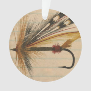 Fly Fishing Lure on Lined Paper Ornament