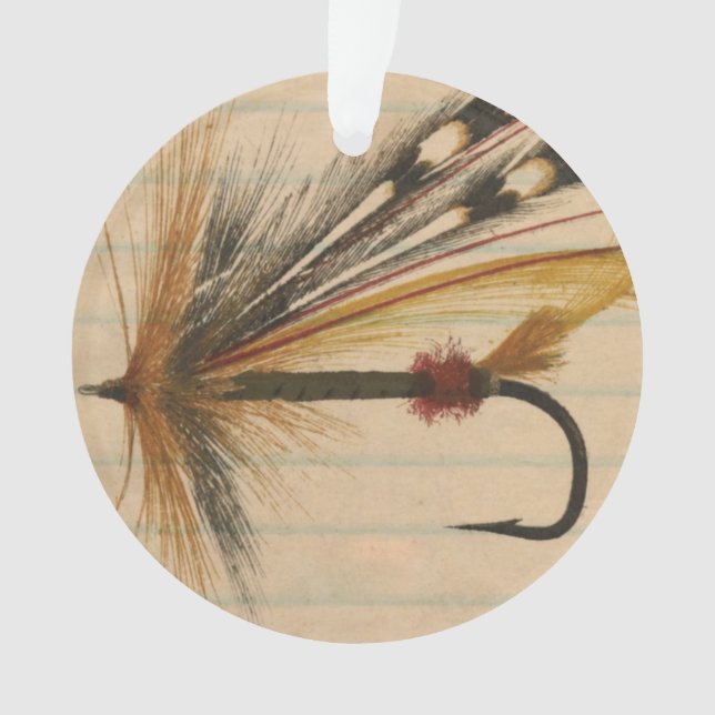 Fly Fishing Lure on Lined Paper Ornament (Front)