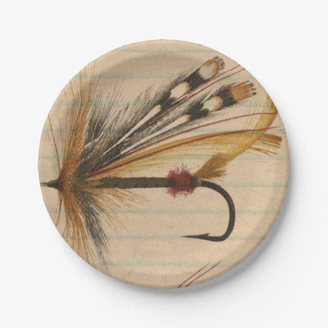 Fly Fishing Lure on Lined Paper Paper Plate (Front)