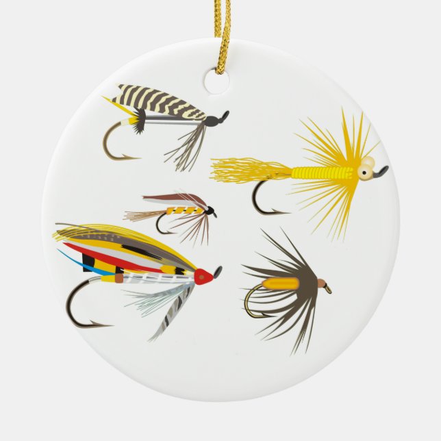 Fly Fishing Lures Ceramic Tree Decoration (Front)