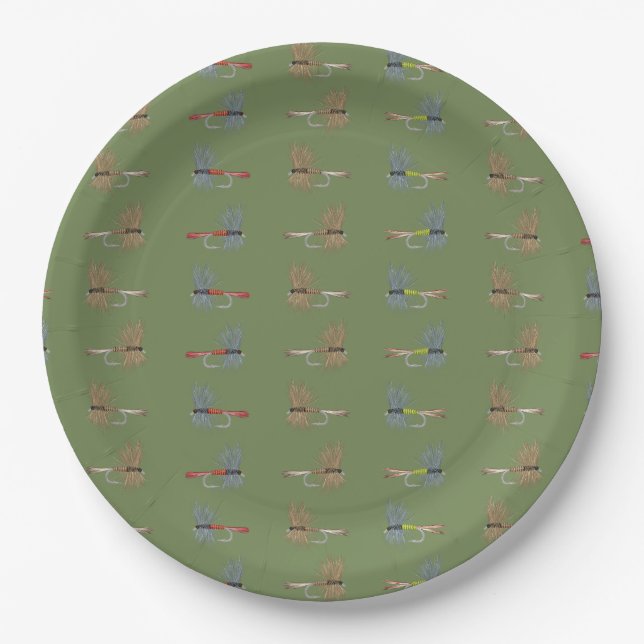Fly Fishing Lures  Paper Plate (Front)