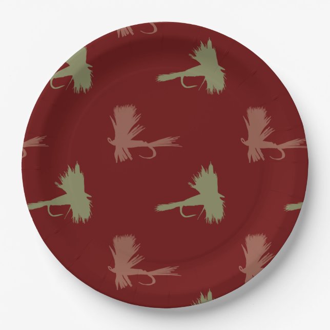 Fly Fishing Lures Pattern Paper Plate (Front)