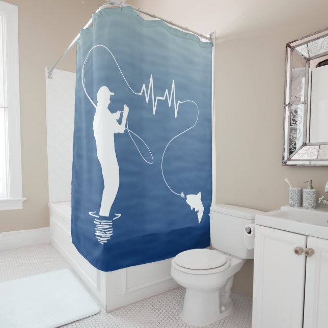 Fly Fishing Man Fishing Trout Heartbeat Shower Curtain (In Situ)