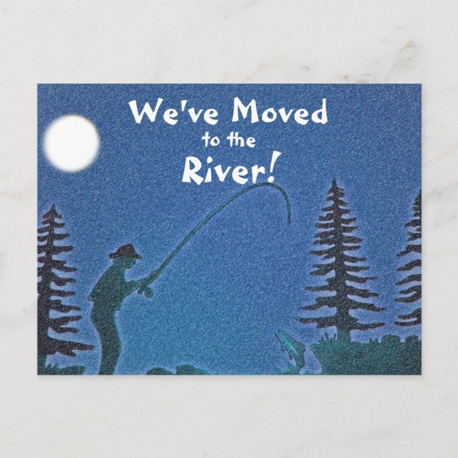 Fly Fishing Moved to the River Address Change Announcement Postcard (Front)